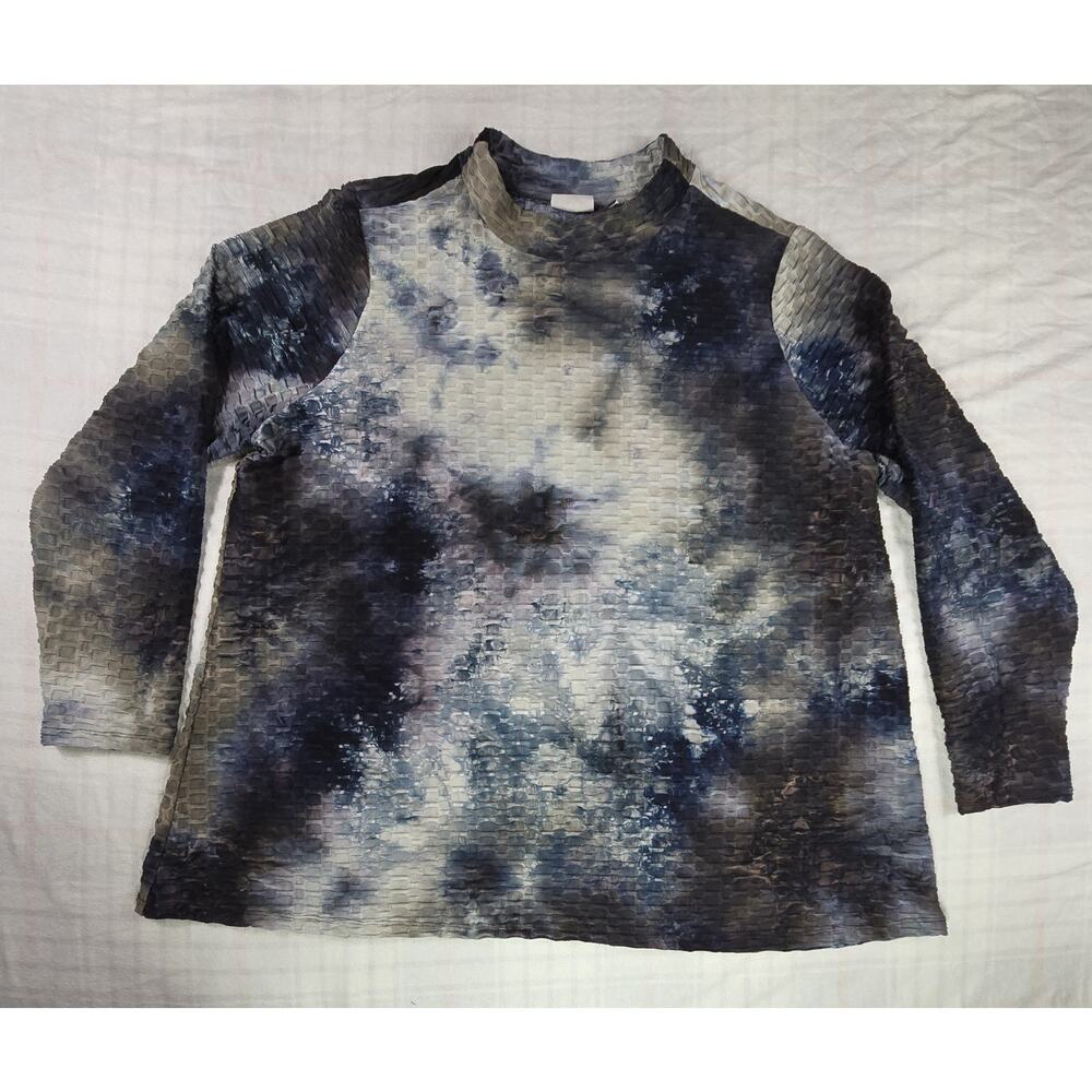 LOGO by Lori Goldstein Womens Tie Dye Tunic Top Waffle Textured Soft Cozy 2X